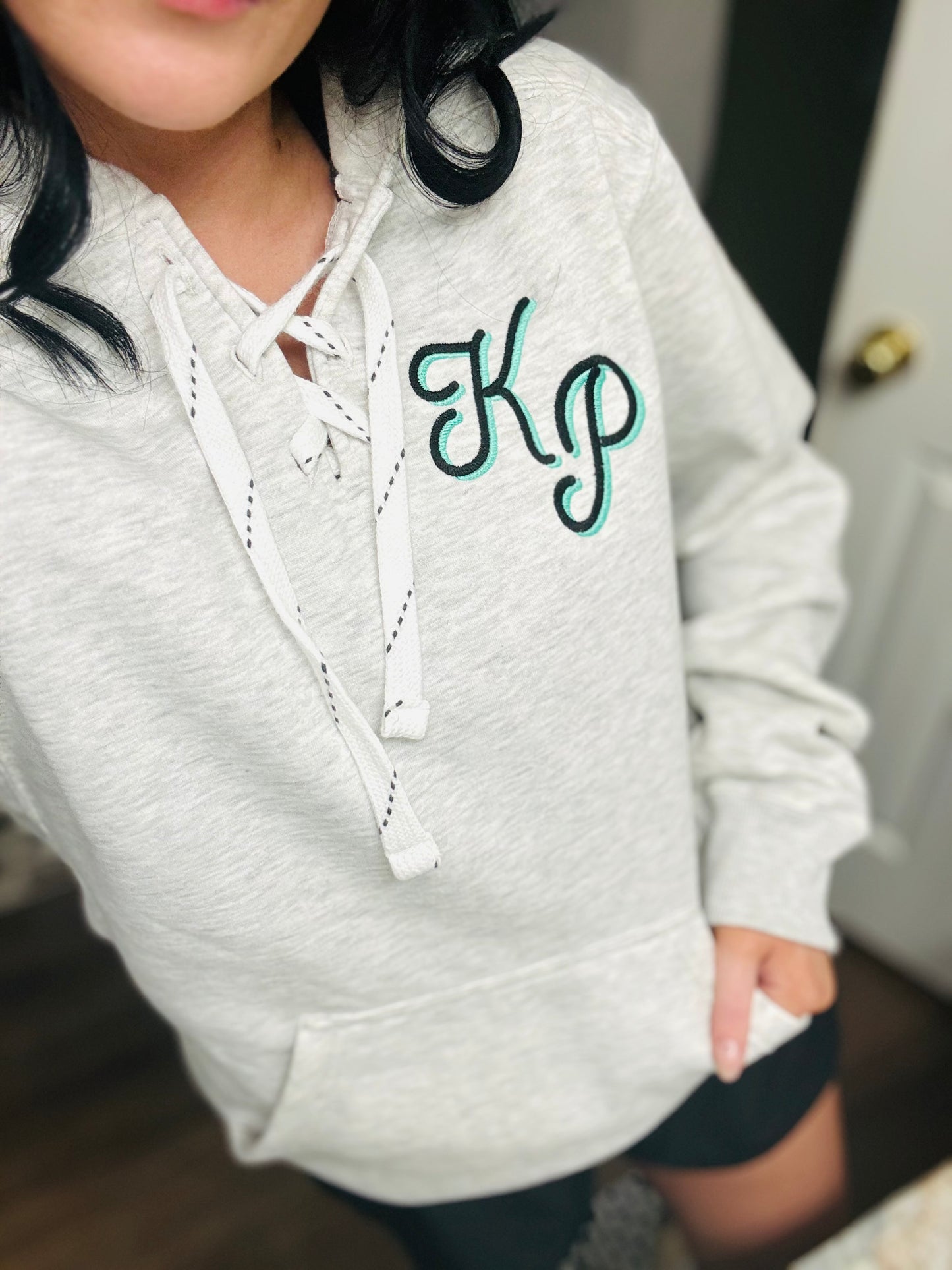 Embroidered Monogram Lace Fleece Hoodie