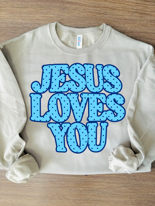 Jesus Loves You Polka Dot sweatshirt🩵💙