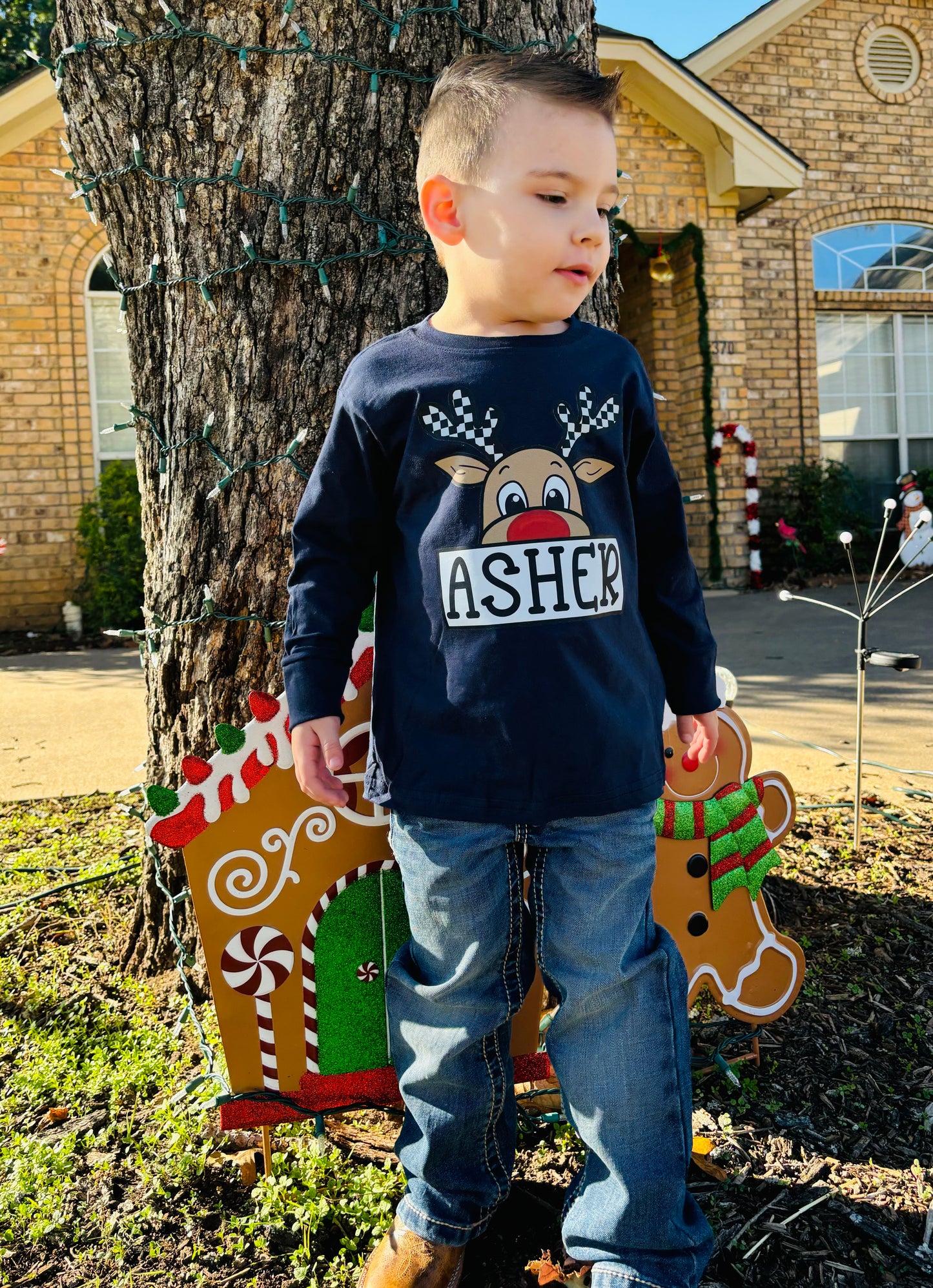 custom checkered reindeer tee