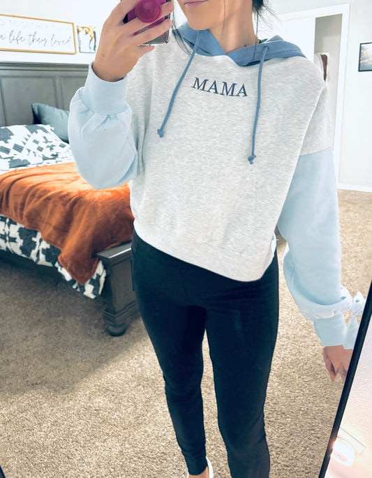 Mama Embroidered Colorblock Cropped hoodie 🤎