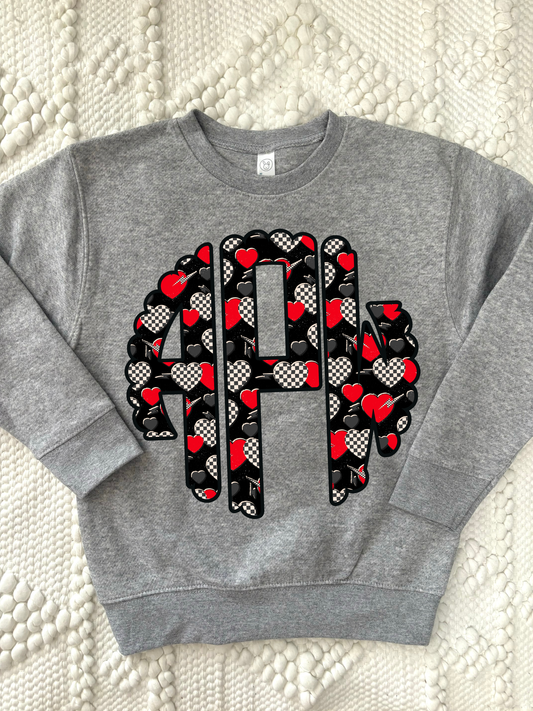 Custom Red Checkered Valentines Monogram Kids