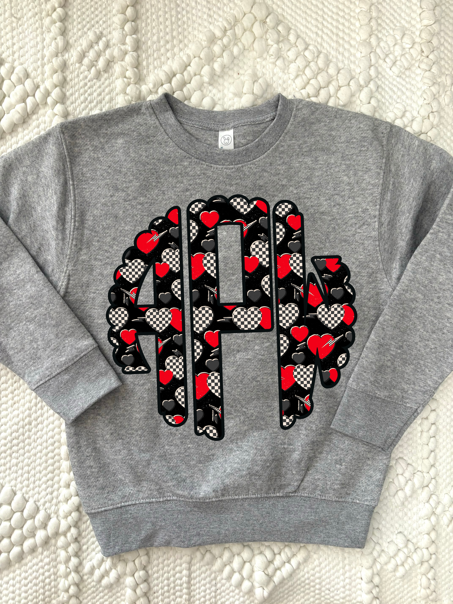 Custom red checkered monogram adult sweatshirt